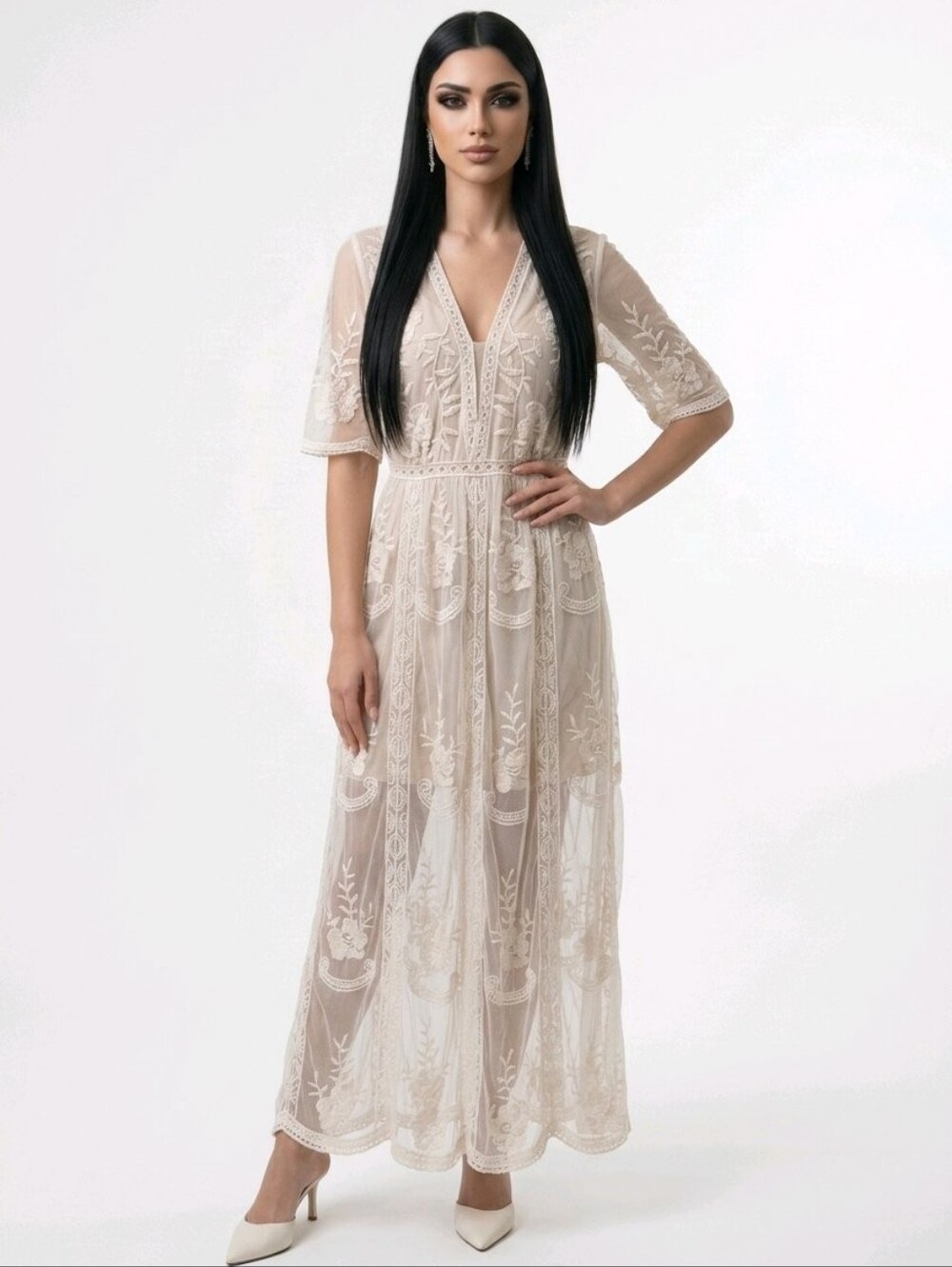 Wishlist Cream Lace Boho Maxi Skort-Dress